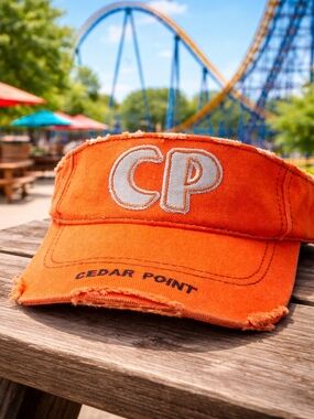 Cedar Point Orange Distressed CP Logo Visor Adjustable Amusement Park Hat